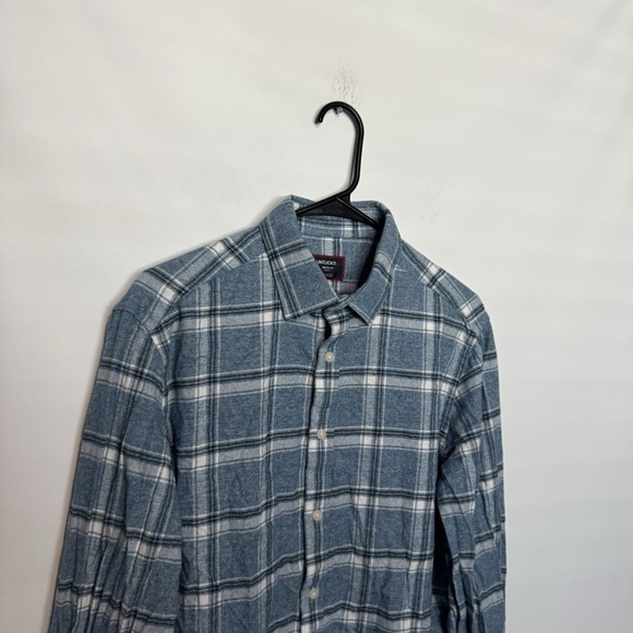 Untuckit Shirt Mens Medium Blue Plaid Salentino Flannel Slim Fit Long Sleeve - Picture 2 of 9